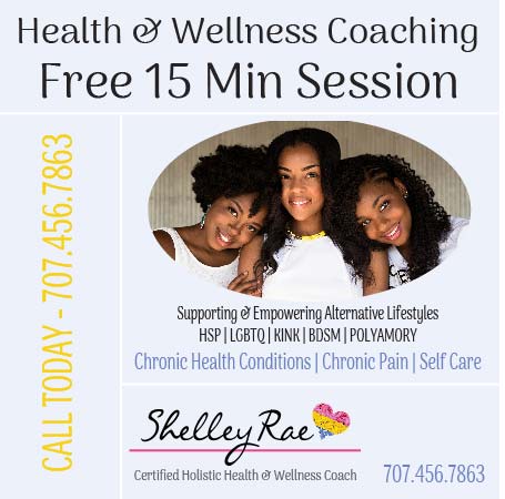 Blue Health & Wellness Ad featuring 3 Black Women. 15 Minute Free Session https://bookme.name/shellerae or 707-456-7863
